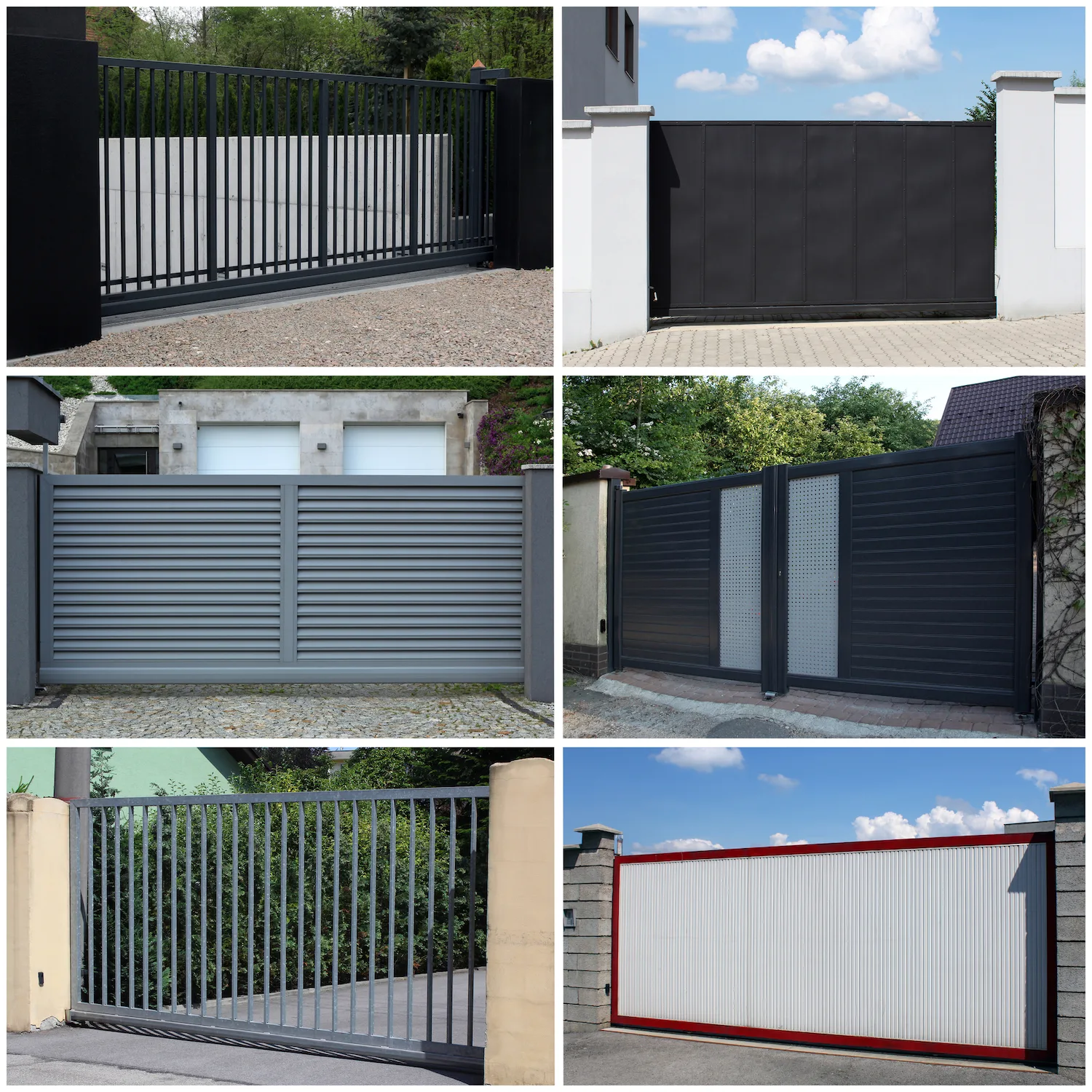Collage of automatic sliding and swing gate styles